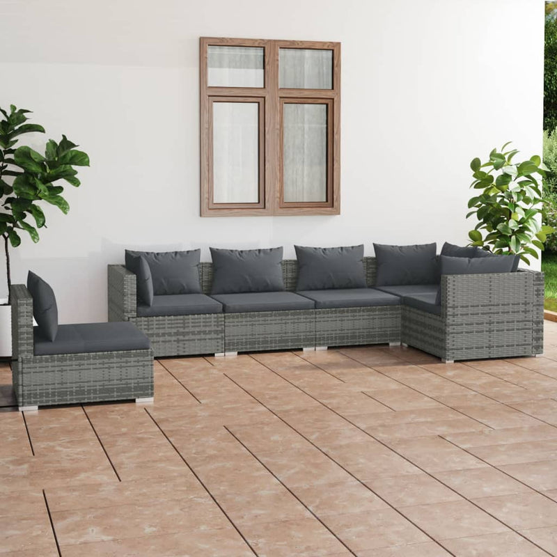 6-delige Loungeset met kussens poly rattan grijs MeubelReus