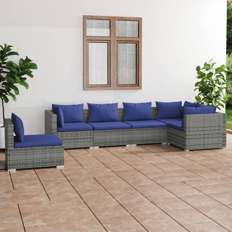 6-delige Loungeset met kussens poly rattan grijs MeubelReus