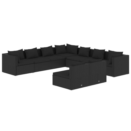 9-delige Loungeset met kussens poly rattan zwart MeubelReus