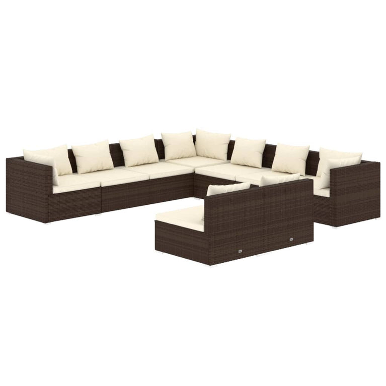 9-delige Loungeset met kussens poly rattan bruin MeubelReus