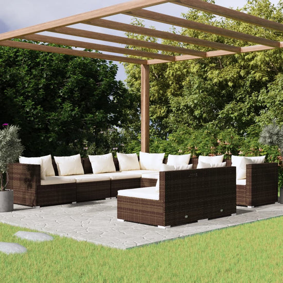 9-delige Loungeset met kussens poly rattan bruin MeubelReus