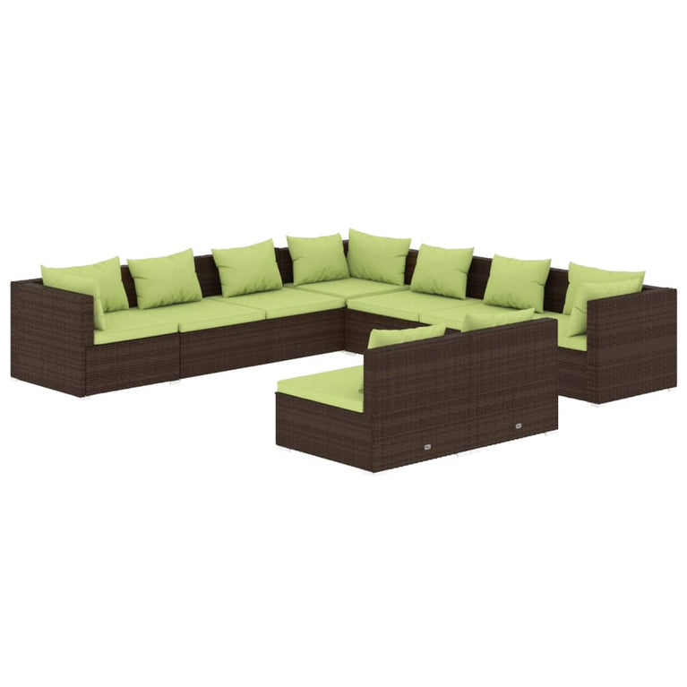 9-delige Loungeset met kussens poly rattan bruin MeubelReus