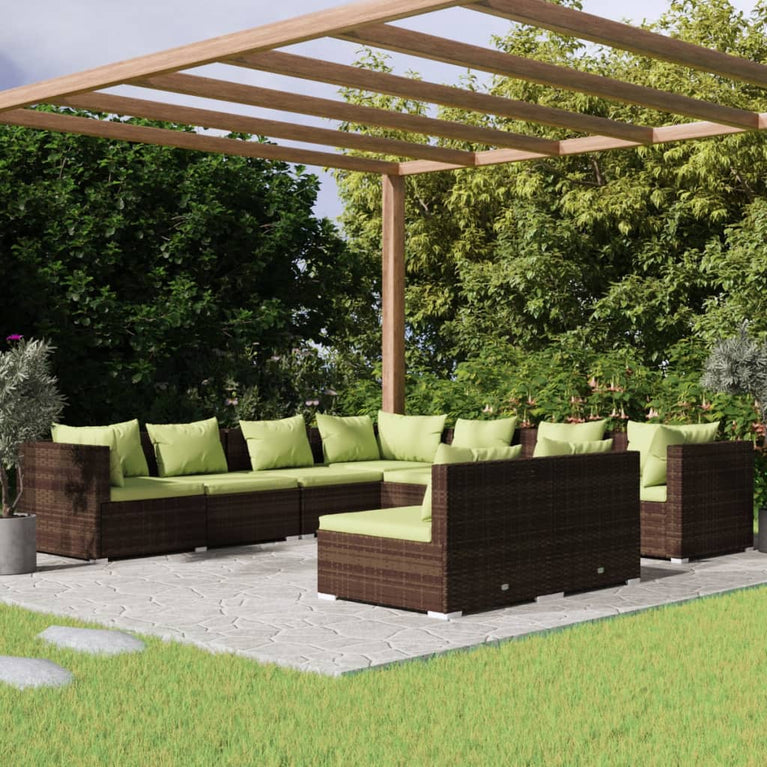 9-delige Loungeset met kussens poly rattan bruin MeubelReus