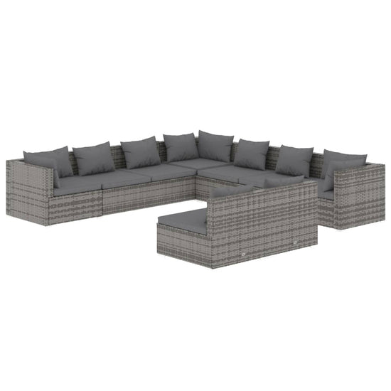 9-delige Loungeset met kussens poly rattan grijs MeubelReus
