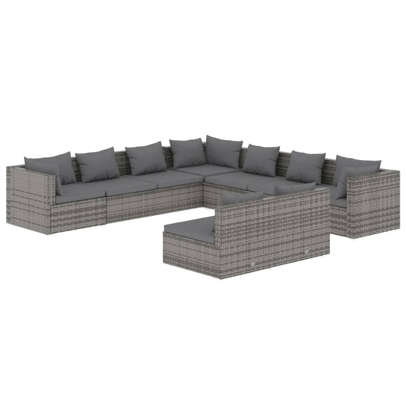 9-delige Loungeset met kussens poly rattan grijs MeubelReus