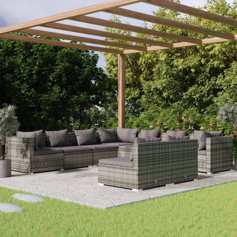 9-delige Loungeset met kussens poly rattan grijs MeubelReus