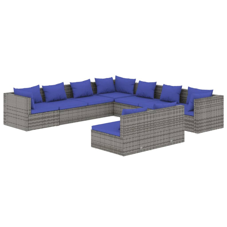 9-delige Loungeset met kussens poly rattan grijs MeubelReus