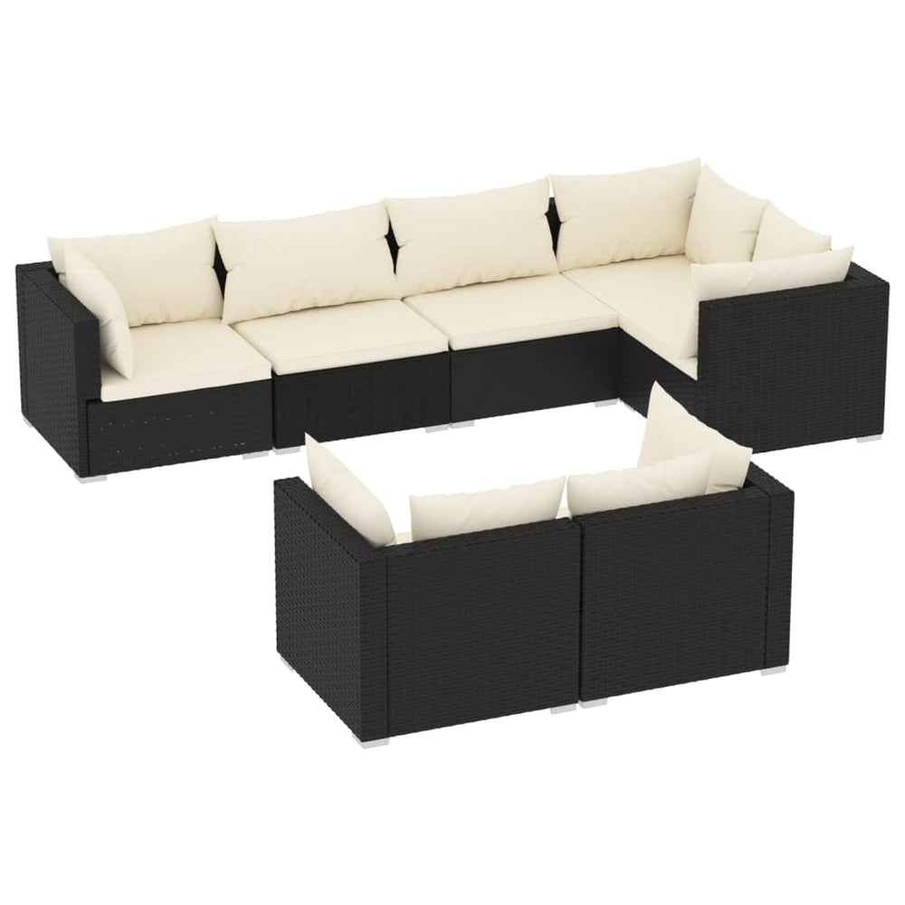 7-delige Loungeset met kussens poly rattan zwart MeubelReus