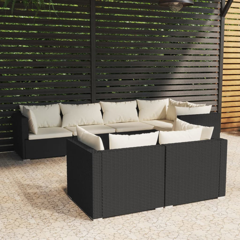 7-delige Loungeset met kussens poly rattan zwart MeubelReus