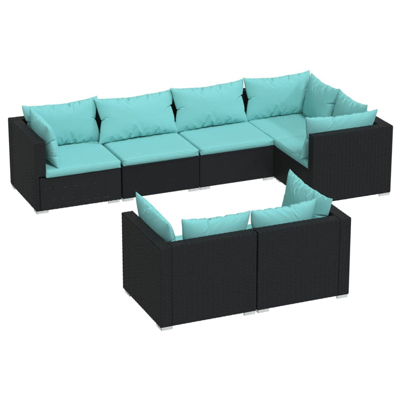 7-delige Loungeset met kussens poly rattan zwart MeubelReus