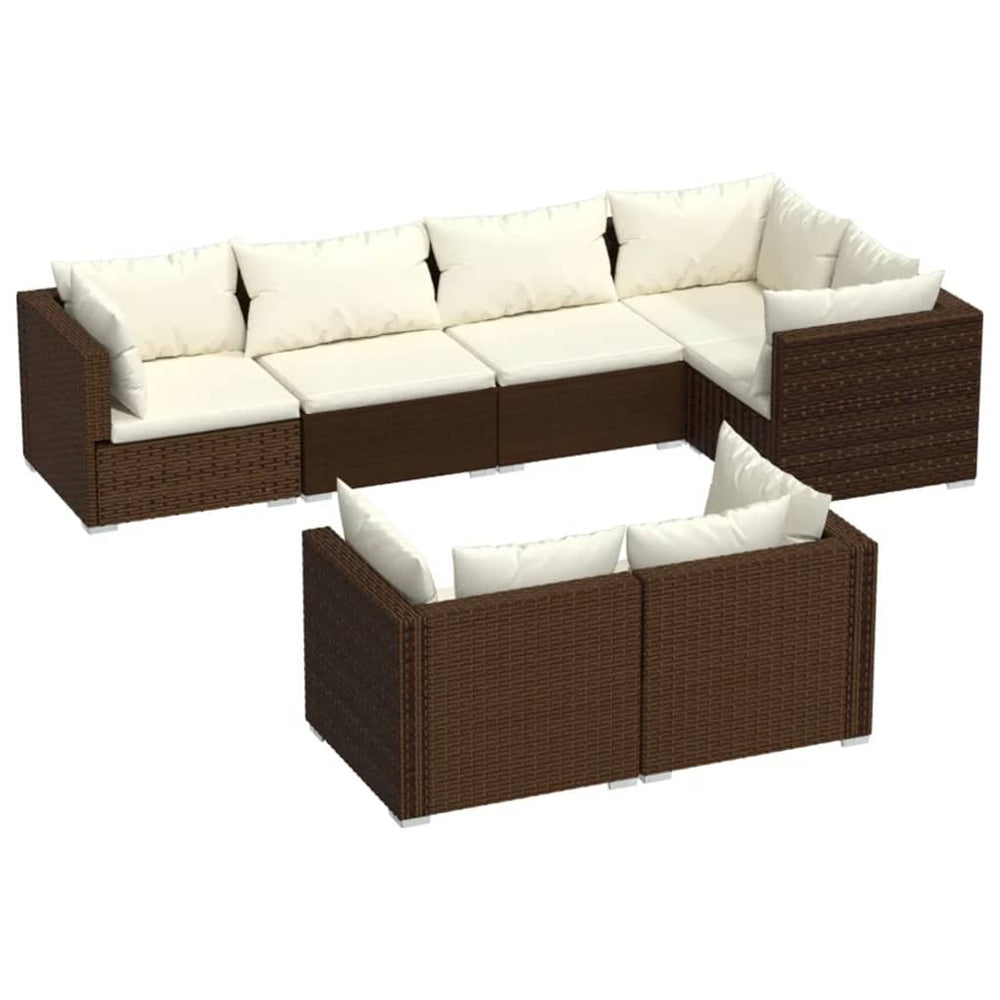 7-delige Loungeset met kussens poly rattan bruin MeubelReus