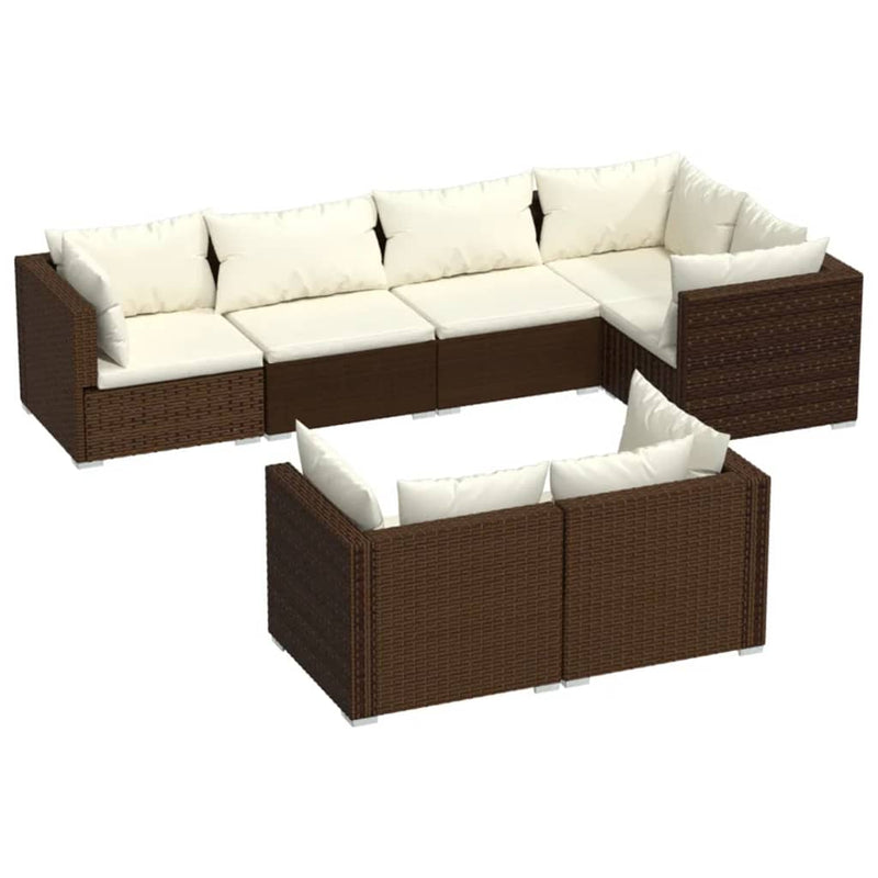 7-delige Loungeset met kussens poly rattan bruin MeubelReus