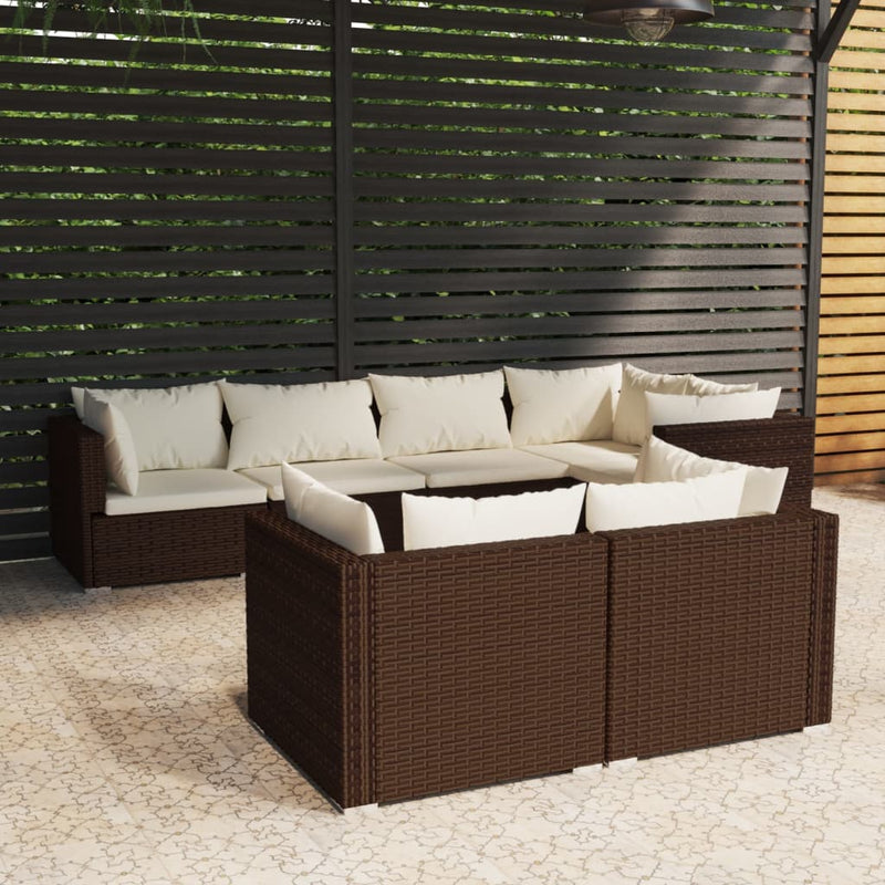 7-delige Loungeset met kussens poly rattan bruin MeubelReus