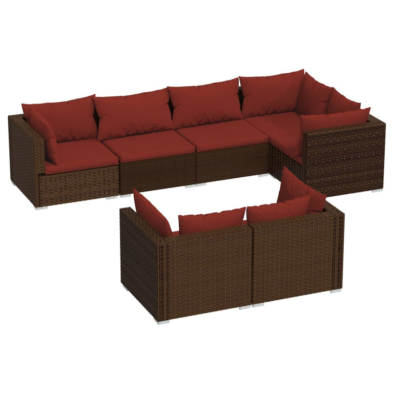 7-delige Loungeset met kussens poly rattan bruin MeubelReus