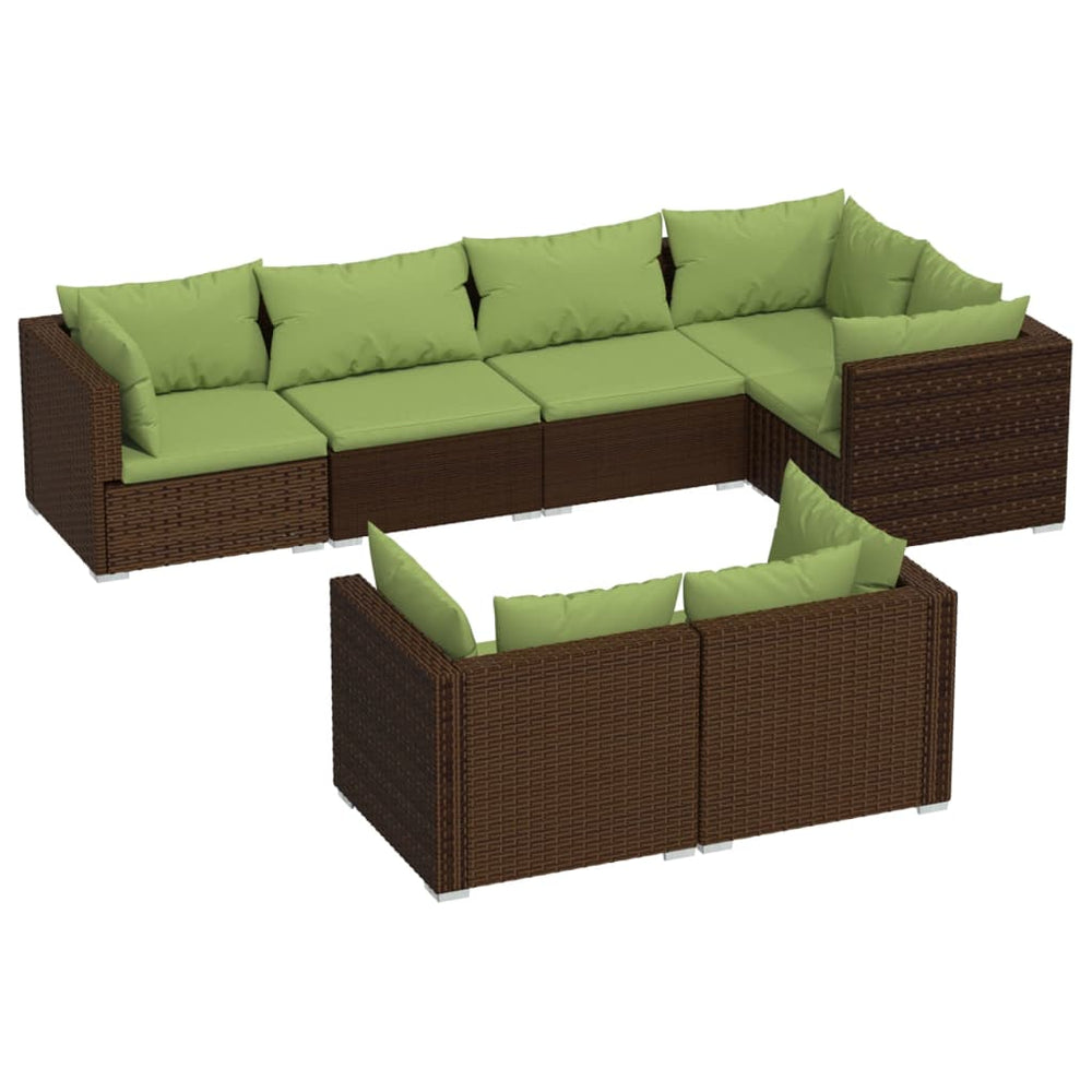 7-delige Loungeset met kussens poly rattan bruin MeubelReus
