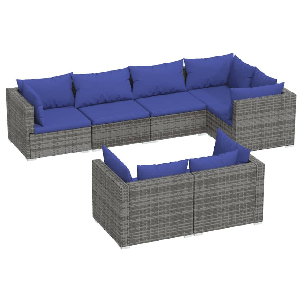 7-delige Loungeset met kussens poly rattan grijs MeubelReus