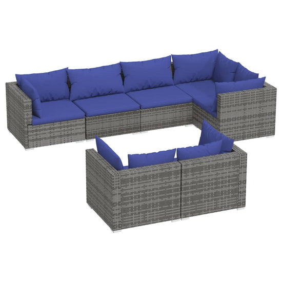 7-delige Loungeset met kussens poly rattan grijs MeubelReus