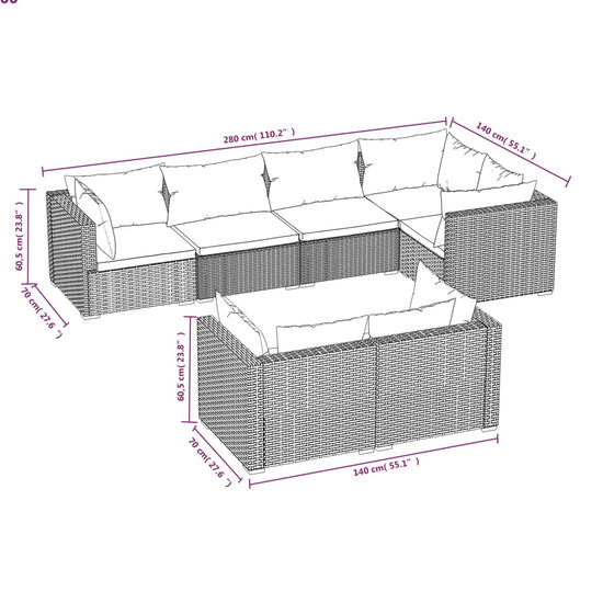 7-delige Loungeset met kussens poly rattan grijs MeubelReus