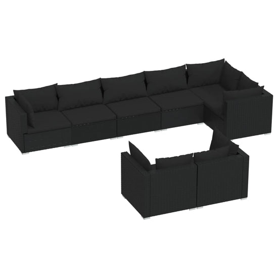 8-delige Loungeset met kussens poly rattan zwart MeubelReus