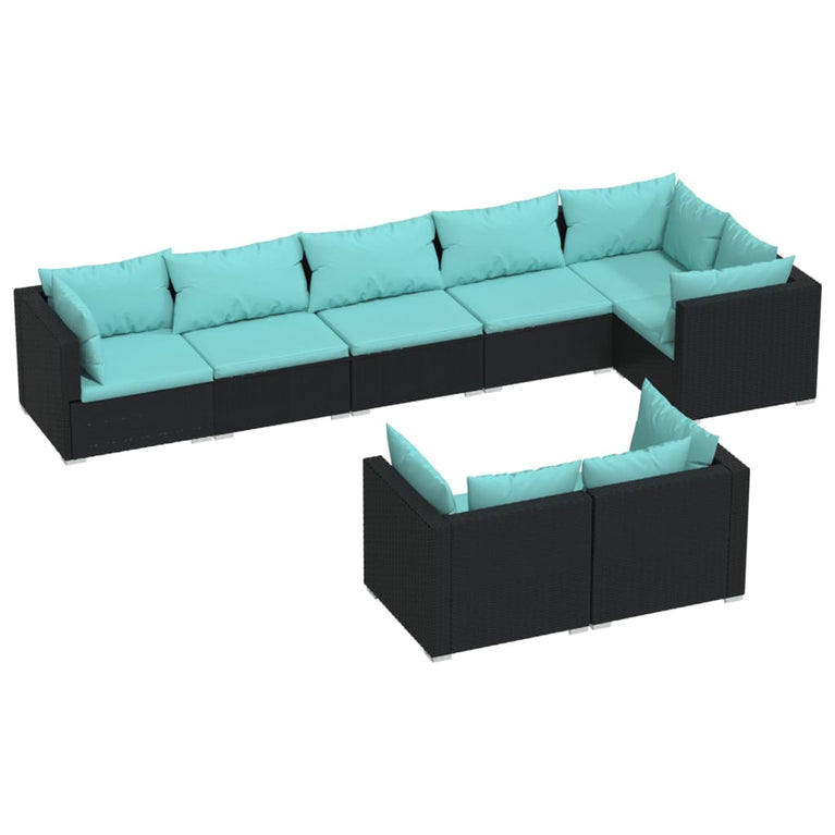 8-delige Loungeset met kussens poly rattan zwart MeubelReus