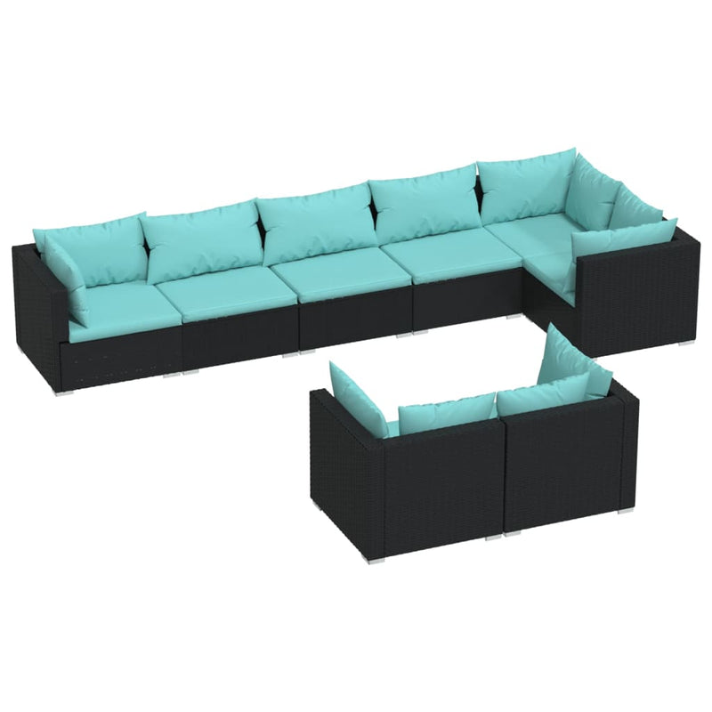 8-delige Loungeset met kussens poly rattan zwart MeubelReus