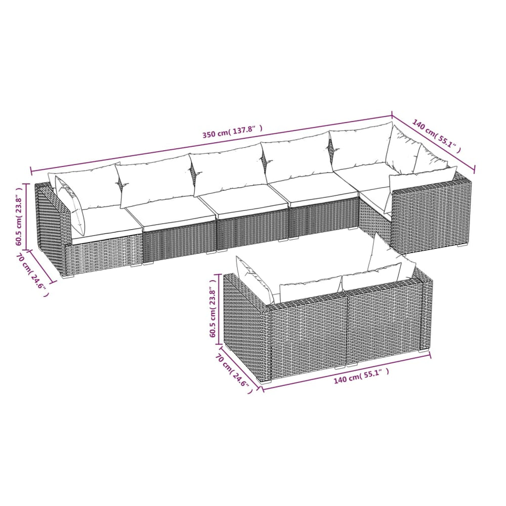 8-delige Loungeset met kussens poly rattan zwart MeubelReus