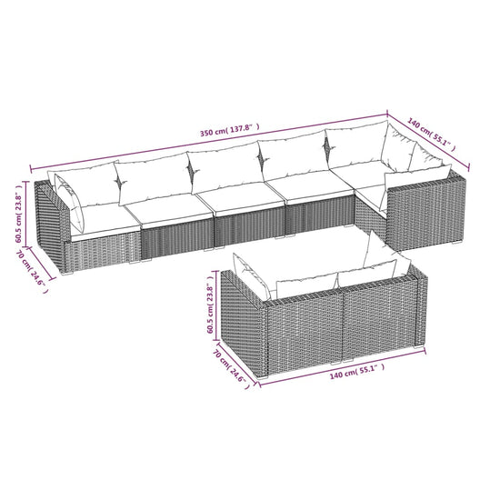 8-delige Loungeset met kussens poly rattan zwart MeubelReus