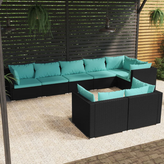 8-delige Loungeset met kussens poly rattan zwart MeubelReus