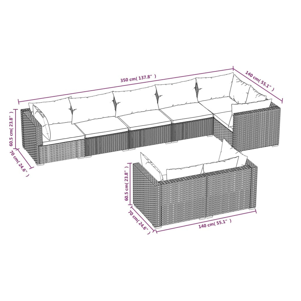 8-delige Loungeset met kussens poly rattan grijs MeubelReus