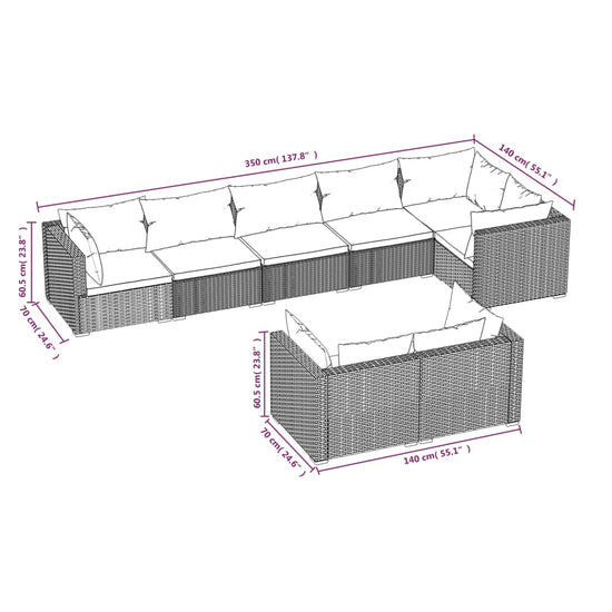 8-delige Loungeset met kussens poly rattan grijs MeubelReus