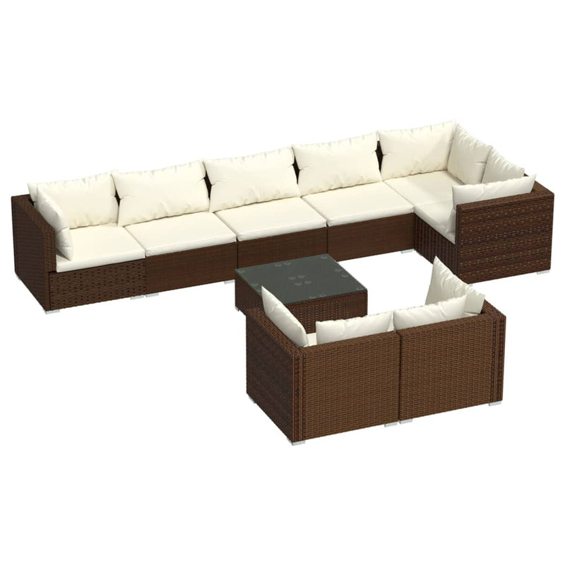 9-delige Loungeset met kussens poly rattan bruin