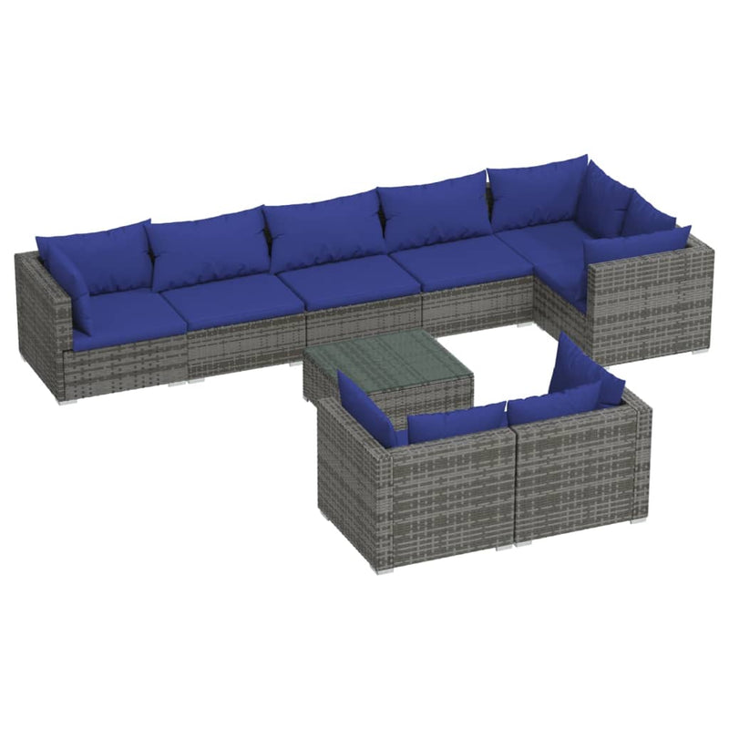 9-delige Loungeset met kussens poly rattan grijs