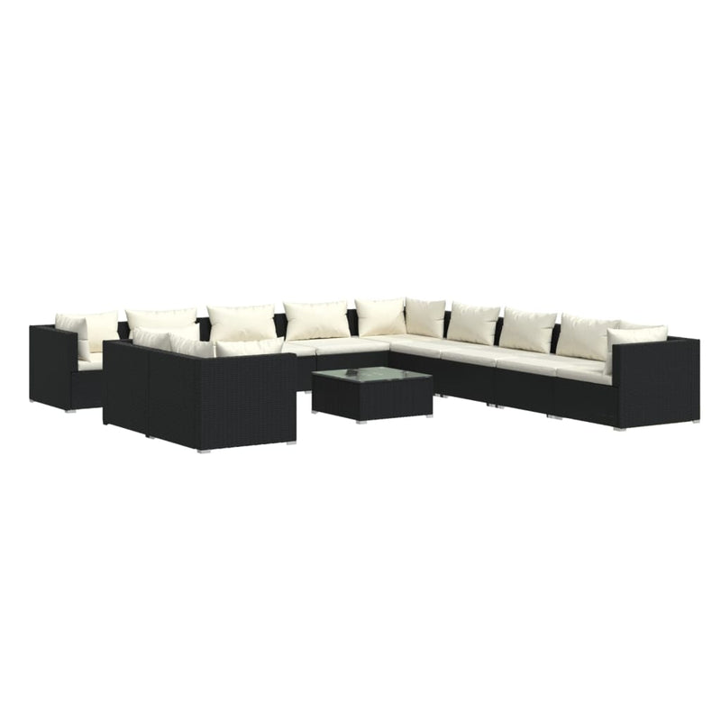 12-delige Loungeset met kussens poly rattan zwart