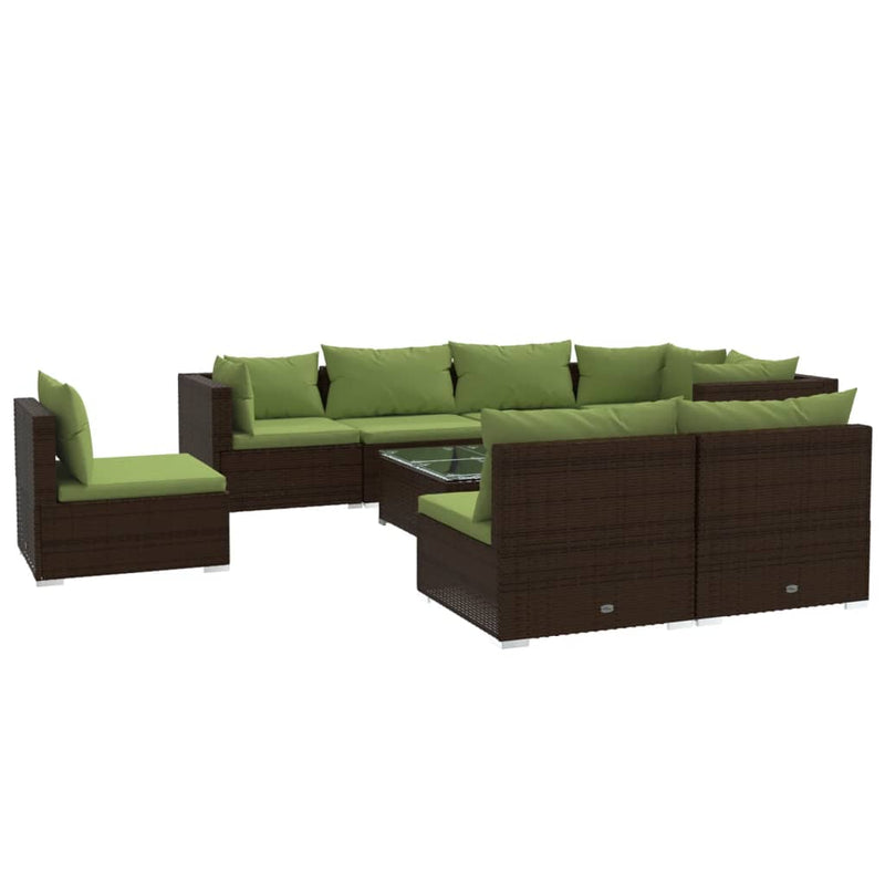 9-delige Loungeset met kussens poly rattan bruin