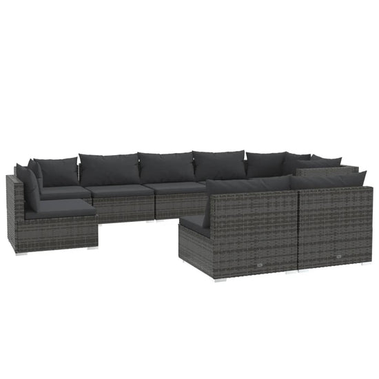 9-delige Loungeset met kussens poly rattan grijs MeubelReus