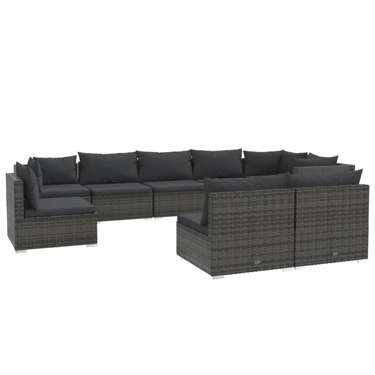 9-delige Loungeset met kussens poly rattan grijs MeubelReus