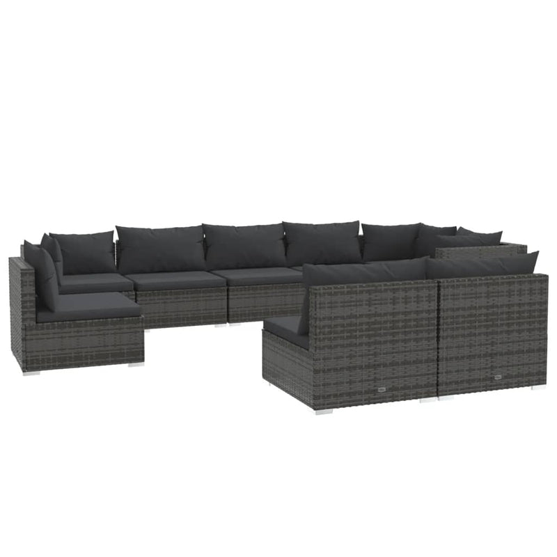 9-delige Loungeset met kussens poly rattan grijs MeubelReus