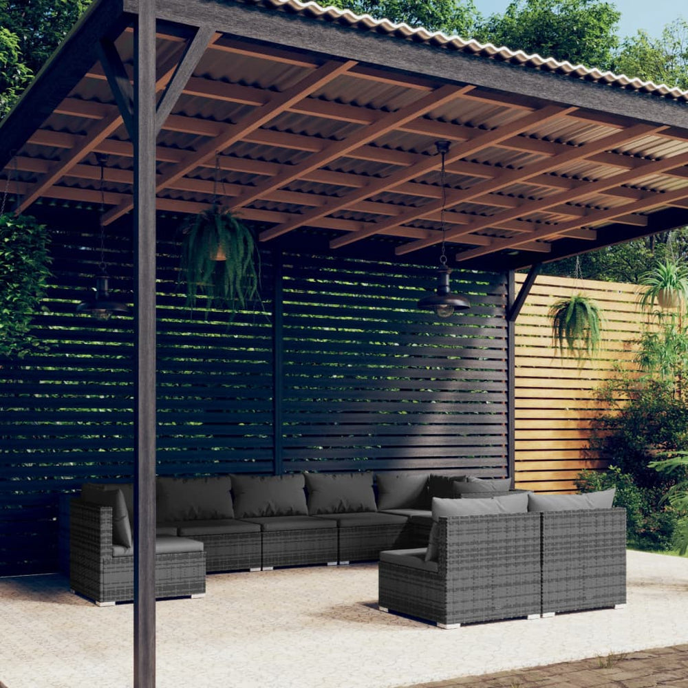 9-delige Loungeset met kussens poly rattan grijs MeubelReus