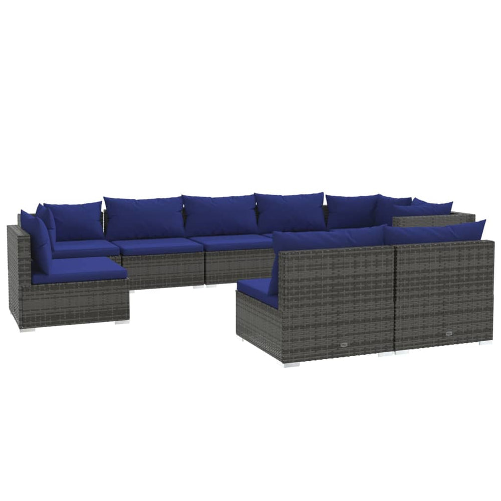 9-delige Loungeset met kussens poly rattan grijs MeubelReus