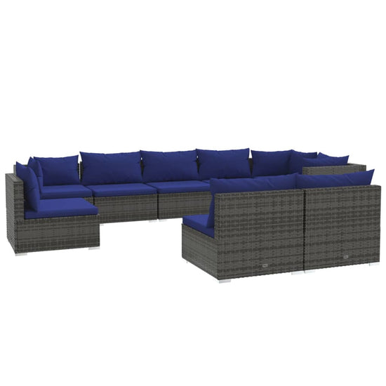 9-delige Loungeset met kussens poly rattan grijs MeubelReus