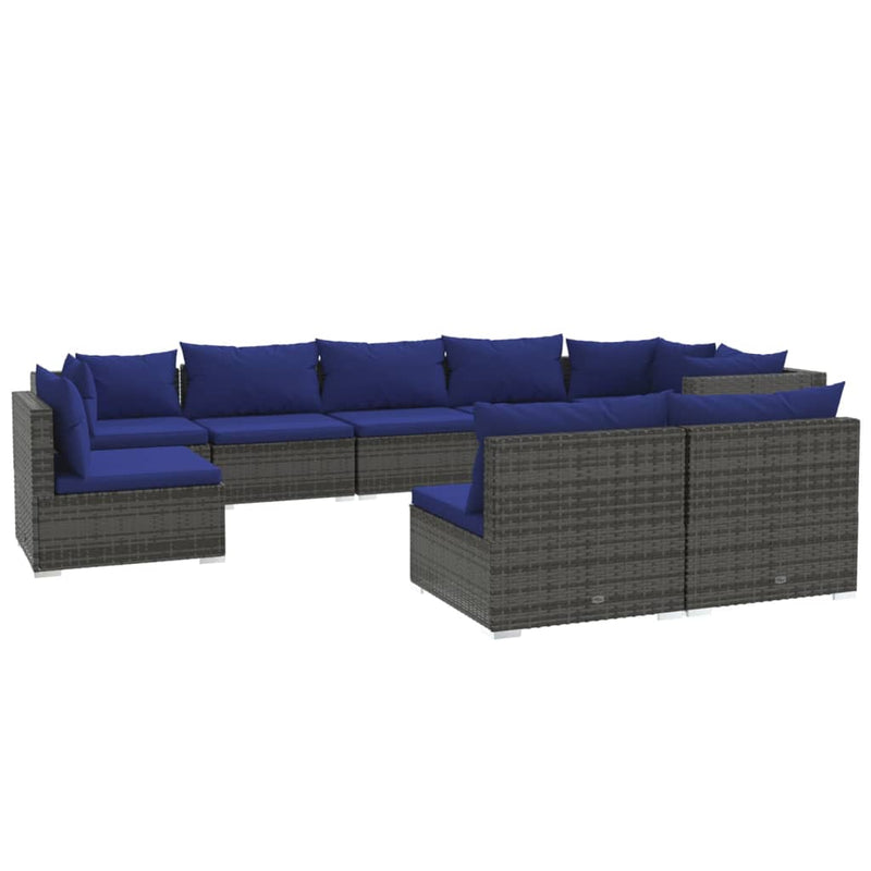 9-delige Loungeset met kussens poly rattan grijs MeubelReus
