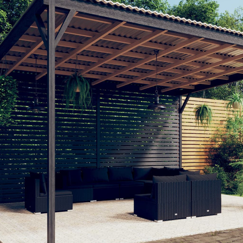 9-delige Loungeset met kussens poly rattan zwart MeubelReus