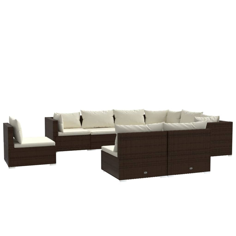 9-delige Loungeset met kussens poly rattan bruin MeubelReus