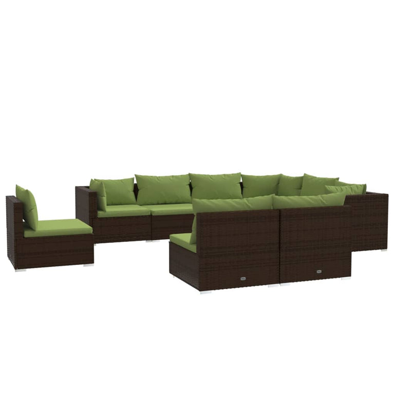 9-delige Loungeset met kussens poly rattan bruin MeubelReus
