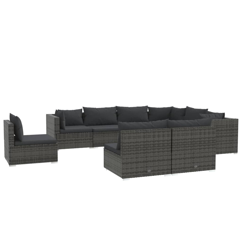 9-delige Loungeset met kussens poly rattan grijs MeubelReus