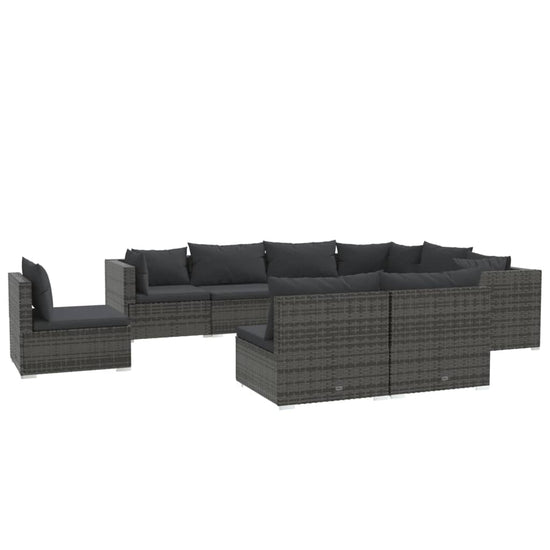 9-delige Loungeset met kussens poly rattan grijs MeubelReus