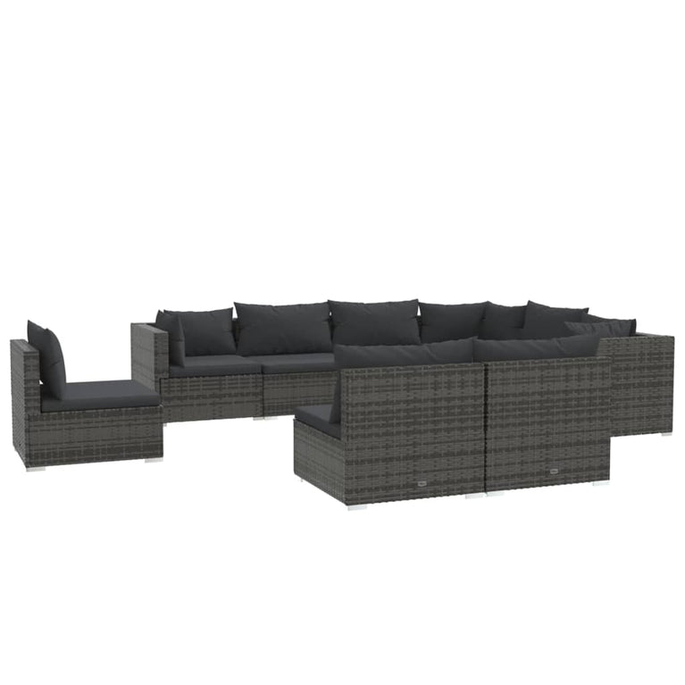 9-delige Loungeset met kussens poly rattan grijs MeubelReus