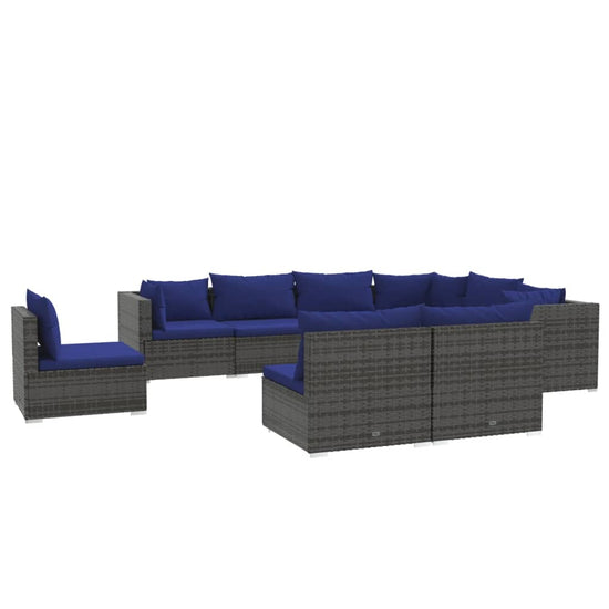 9-delige Loungeset met kussens poly rattan grijs MeubelReus