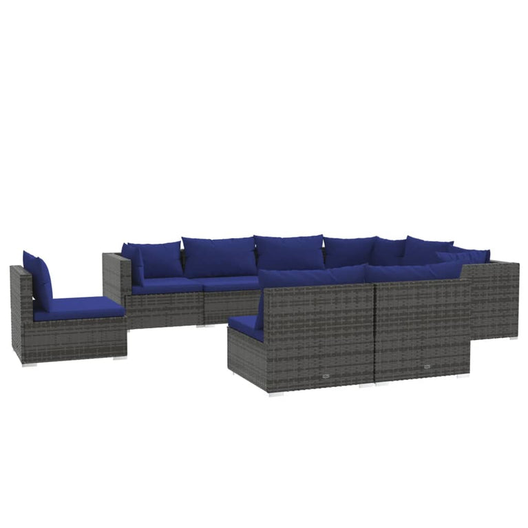 9-delige Loungeset met kussens poly rattan grijs MeubelReus