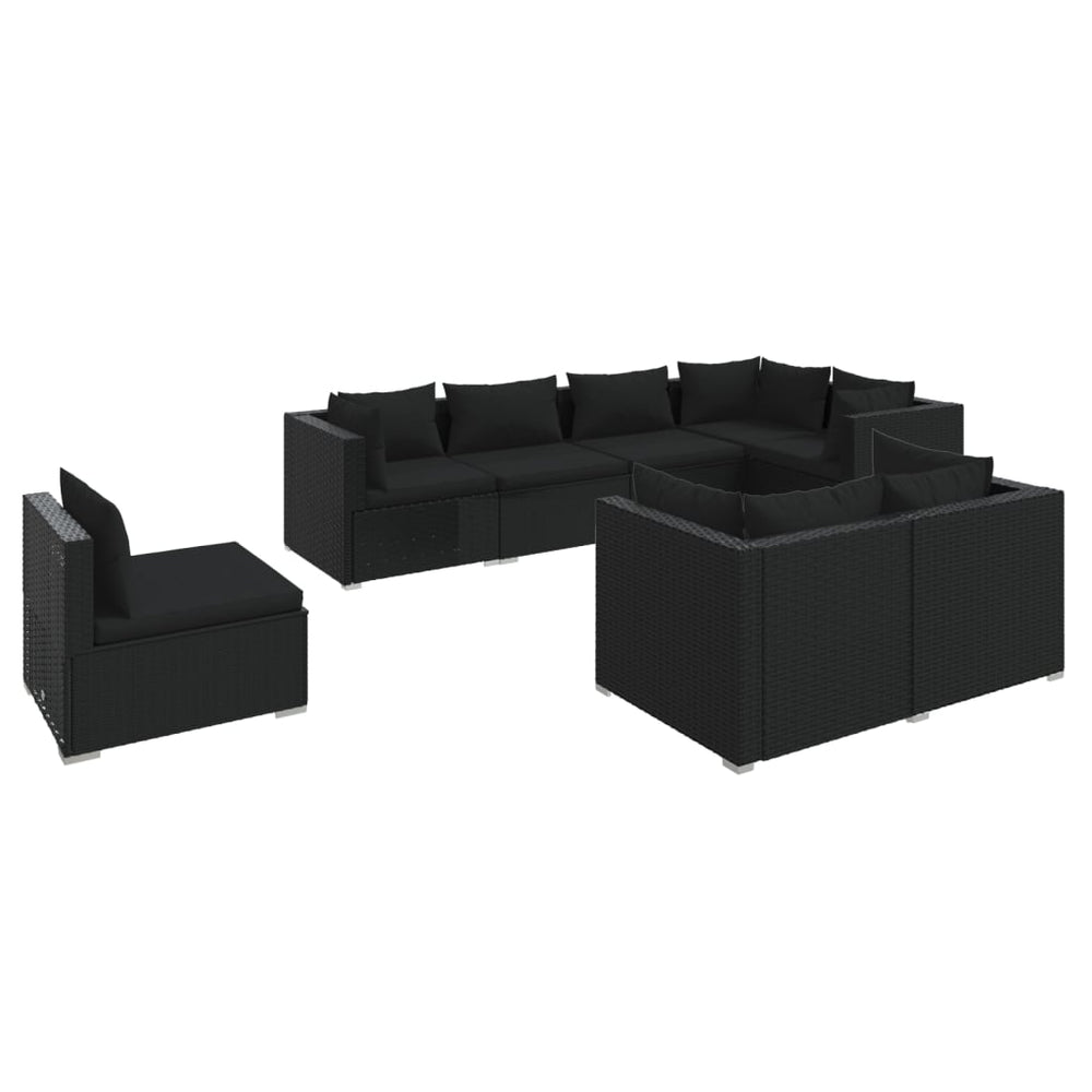 8-delige Loungeset met kussens poly rattan zwart MeubelReus